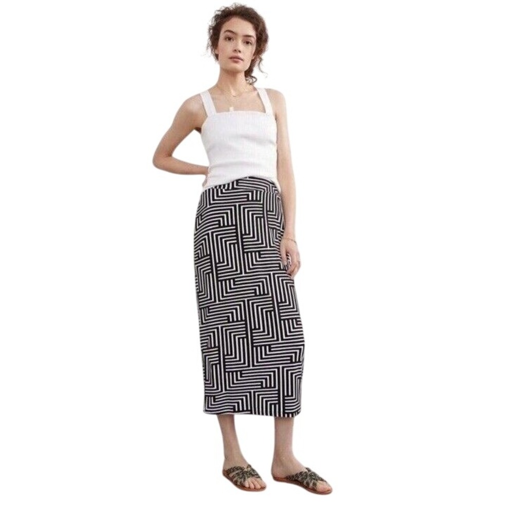 Anthropologie Abstract Knit Midi Skirt Black & White Lined Sz S Made in USA Boho